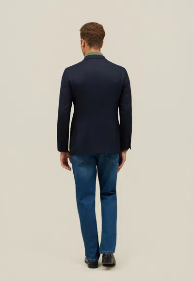 Boglioli Wool Hopsack Double-breasted B-line Jacket In Blue