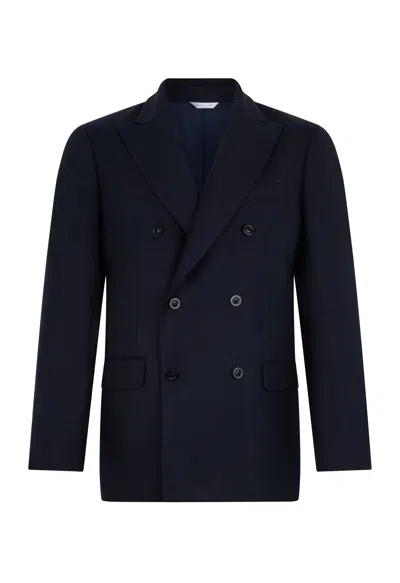 Boglioli Wool Hopsack Double-breasted B-line Jacket In Blue