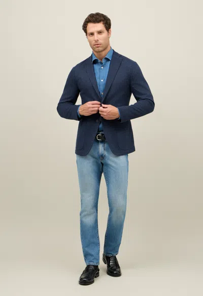 Boglioli Houndstooth Jersey Easy Jacket In Blue