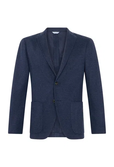 Boglioli Houndstooth Jersey Easy Jacket In Blue