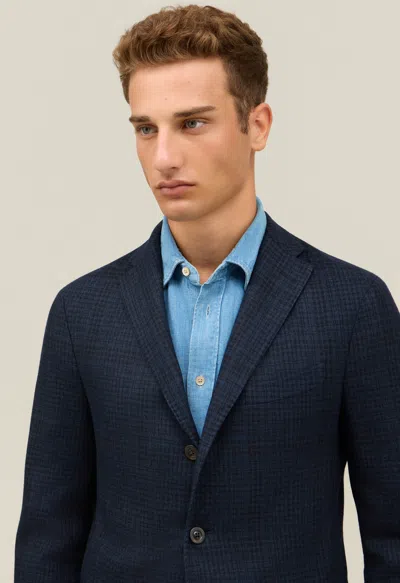Boglioli Garment Dyed Wool Check K-jacket In Blue
