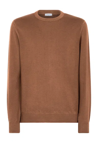 Boglioli Garment Dyed Wool Crewneck In Brown