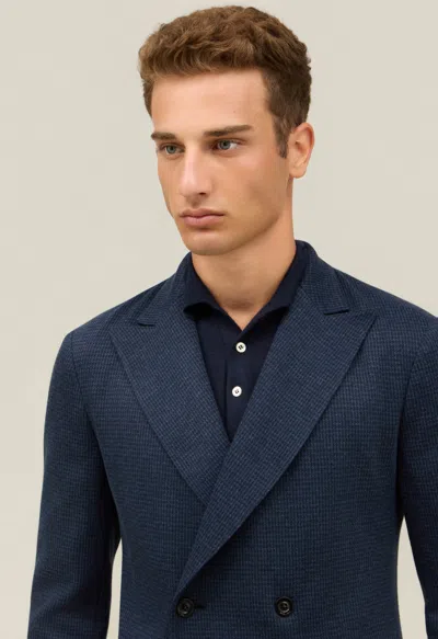 Boglioli Houndstooth Jersey Double-breasted Easy Jacket In Blue