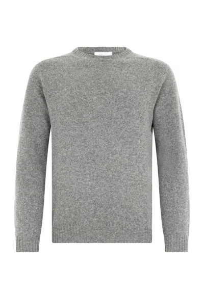Boglioli Wool Cashmere Mouliné Crewneck In Gray