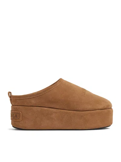 Balenciaga Women Alaska Soft Suede Mule With Plateau In Brown