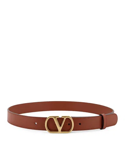 Valentino Womens Vlogo Signature Leather Belt Deep Caramel In Brown