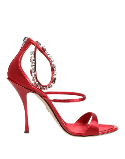 Dolce & Gabbana Red Satin Crystals Sandals Keira Heels Shoes
