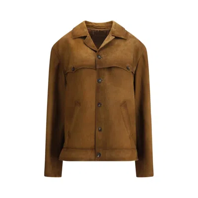 Prada Button-up Brown Coat With Structured Collar In Brown