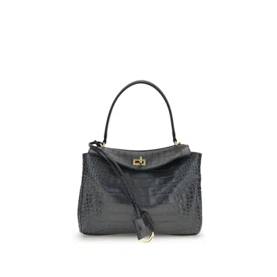 Balenciaga Rodeo Shoulder Bag In Crocodile-print Leather In Black
