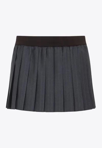 Miu Miu Pleated Mini Skirt In Soft Virgin Wool In Gray