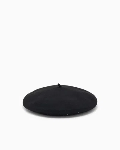 Emporio Armani Round Wool Hat Embellished Design In Black