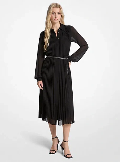 Michael Kors Pleated Georgette Shirtdress In Black