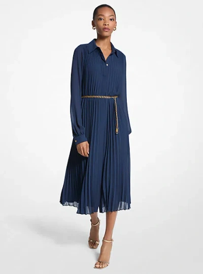 Michael Kors Pleated Georgette Shirtdress In Blue