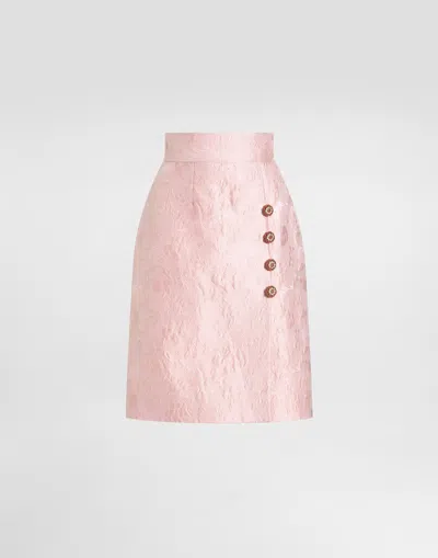 Dolce & Gabbana Jacquard Button-embellished Skirt In Pink