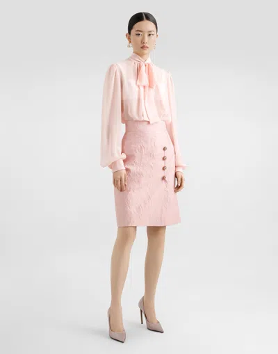 Dolce & Gabbana Jacquard Button-embellished Skirt In Pink