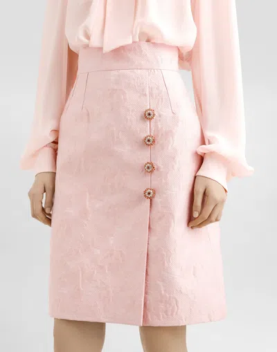 Dolce & Gabbana Jacquard Button-embellished Skirt In Pink