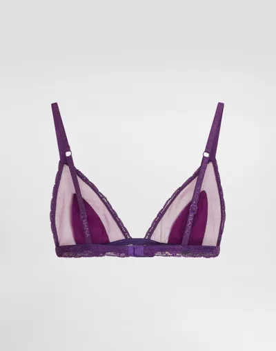 Dolce & Gabbana Lace-detailed Satin Bra In Purple