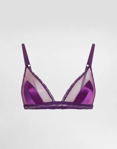 Dolce & Gabbana Lace-detailed Satin Bra In Purple