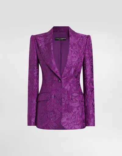Dolce & Gabbana Peony-motif Brocade Turlington Jacket In Purple | ModeSens