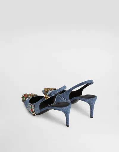 Dolce & Gabbana Denim Patchwork Slingback With Embroidery In Blue