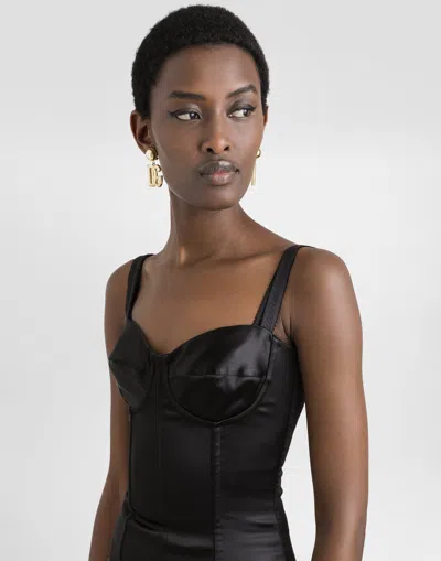 Dolce & Gabbana Women Satin Bustier Longuette Dress In Black