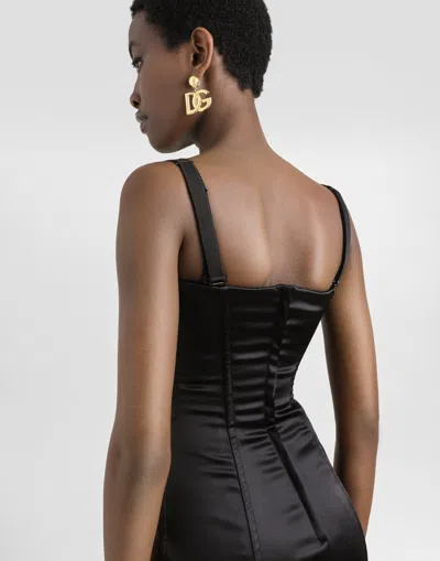 Dolce & Gabbana Women Satin Bustier Longuette Dress In Black