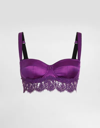 Dolce & Gabbana Lace And Satin Bra In Purple