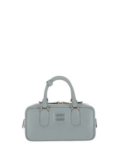 Miu Miu Nappa Leather Rectangular Handbag With Top Handles In Blue