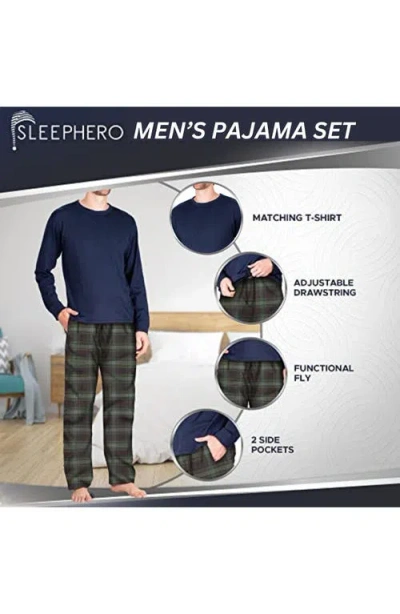 Sleephero Short Sleeve Flannel Pajamas In Blue
