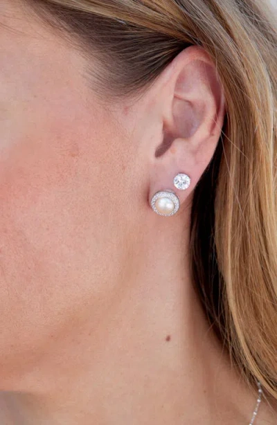 Savvy Cie Jewels Sterling Silver .925 Halo Interchangable Pearl And Cz Set Of 5 In Gold