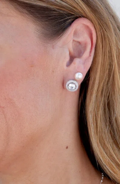 Savvy Cie Jewels Sterling Silver .925 Halo Interchangable Pearl And Cz Set Of 5 In Gold