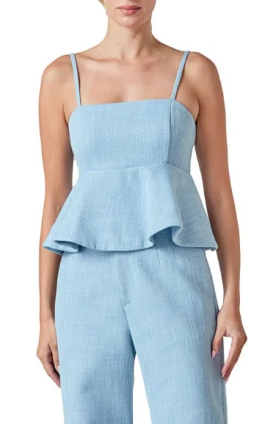 Endless Rose Tweed Peplum Camisole In Blue