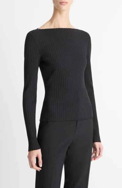 Vince Rib Slash Neck Top In Black
