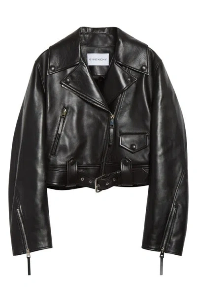 Givenchy Cropped Cocoon Biker Jacket In Leather In Black