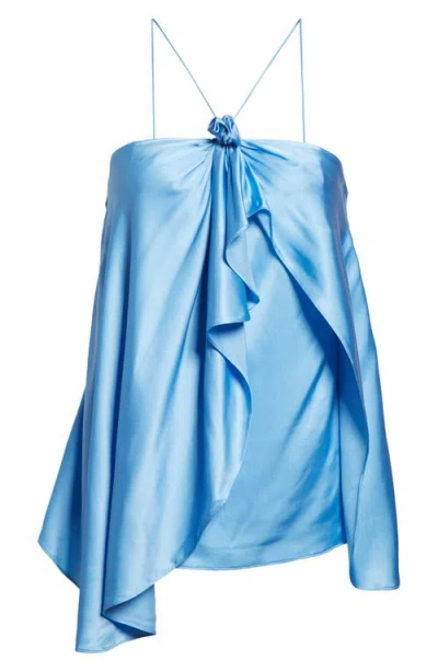Acne Studios Tufo Draped Satin Halter Minidress In Blue