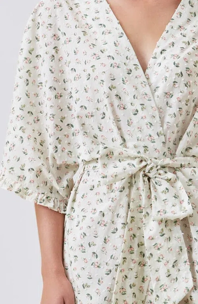 Papinelle Floral Swiss Dot Cotton Robe In White