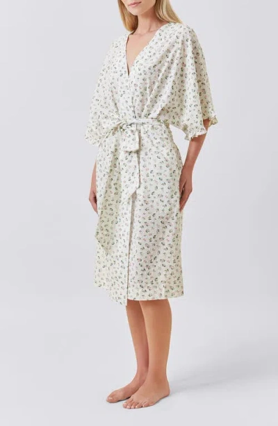 Papinelle Floral Swiss Dot Cotton Robe In White