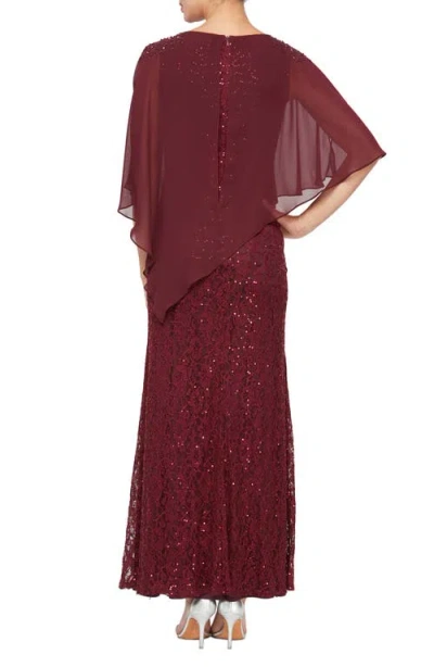 Sl Fashions Sequin & Chiffon Popover Capelet Gown In Brown