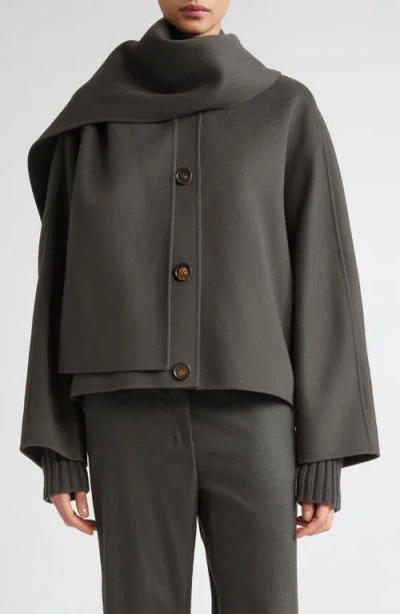 Max Mara Kate Virgin Wool Button-up Jacket With Removable Scarf In Green