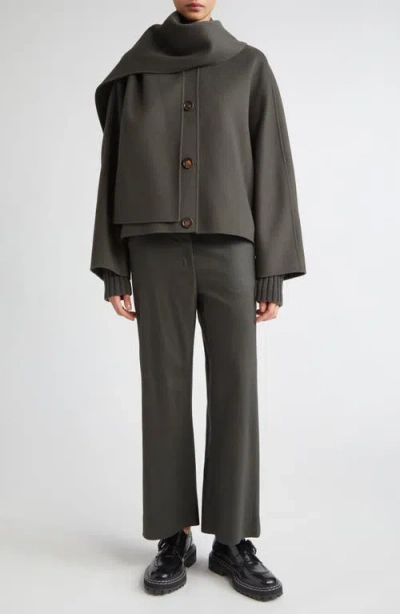 Max Mara Kate Virgin Wool Button-up Jacket With Removable Scarf In Green