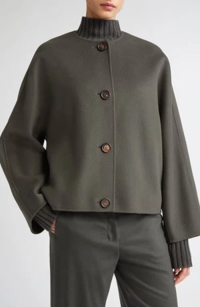 Max Mara Kate Virgin Wool Button-up Jacket With Removable Scarf In Green
