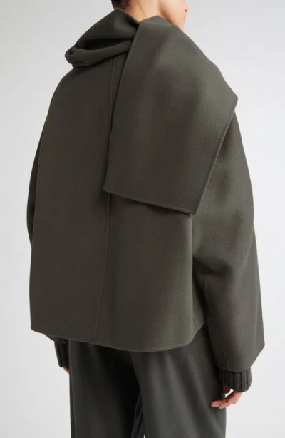 Max Mara Kate Virgin Wool Button-up Jacket With Removable Scarf In Green