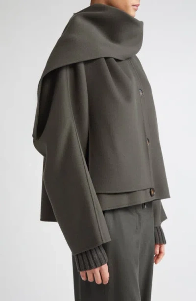 Max Mara Kate Virgin Wool Button-up Jacket With Removable Scarf In Green