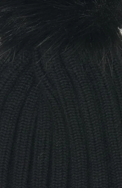 Moncler Ribbed Knit Wool Beanie With Faux Fur Pom-pom In Black