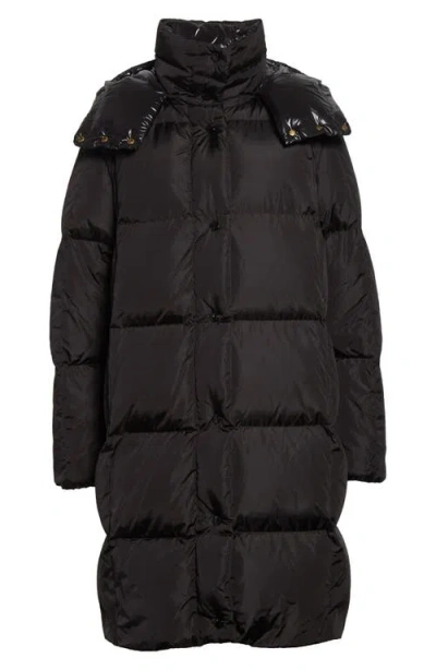 Moncler Long Little Down Jacket With Square Quilting And Hood In Black