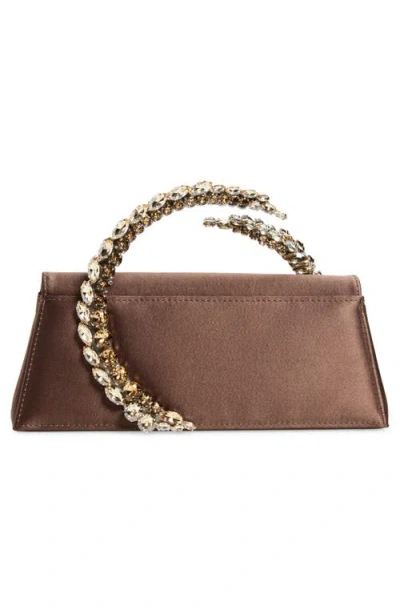 L'alingi Karma Crystal Handle Satin Clutch In Brown