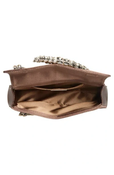 L'alingi Karma Crystal Handle Satin Clutch In Brown