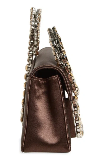 L'alingi Karma Crystal Handle Satin Clutch In Brown