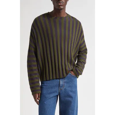 Eckhaus Latta Keyboard Stripe Wool Crewneck Sweater In Green