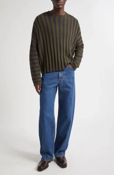 Eckhaus Latta Keyboard Stripe Wool Crewneck Sweater In Green